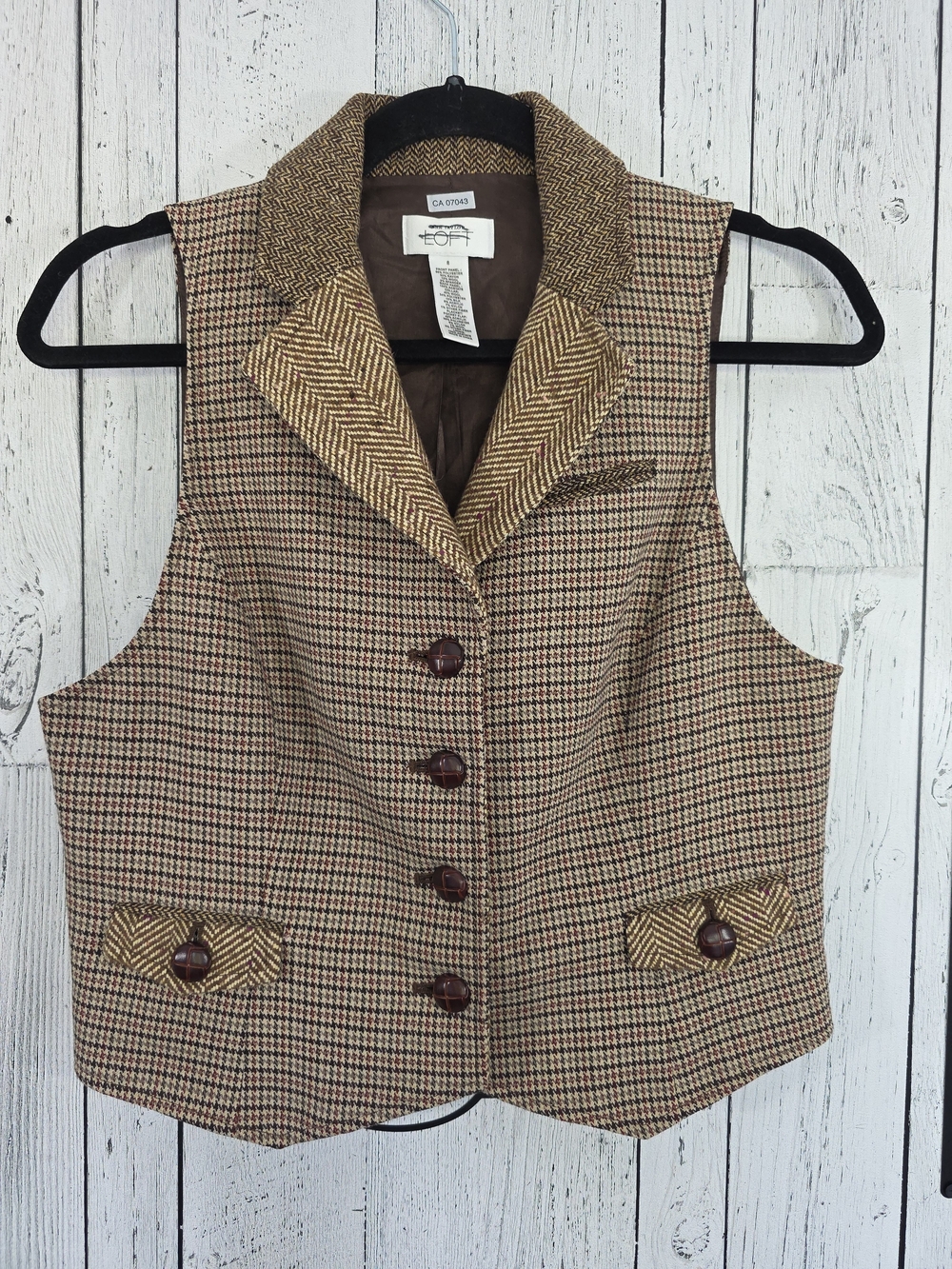 LOFT Plaid Herringbone Tailored Vest Size 8 Preppy Y2K Fall Layering